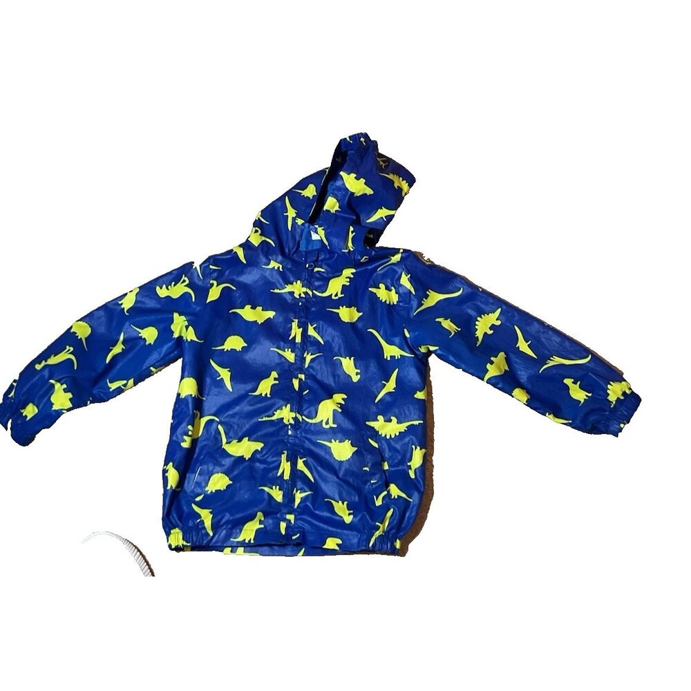 Children's Raincoat Slicker Size 2T Navy & Yellow Dinosaurs Hooded Full Zip Fun